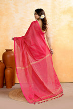 Piyari Fashion Women's Rani Pink Embellished Cotton Blend Zari Check Handloom Saree | Grocsy
