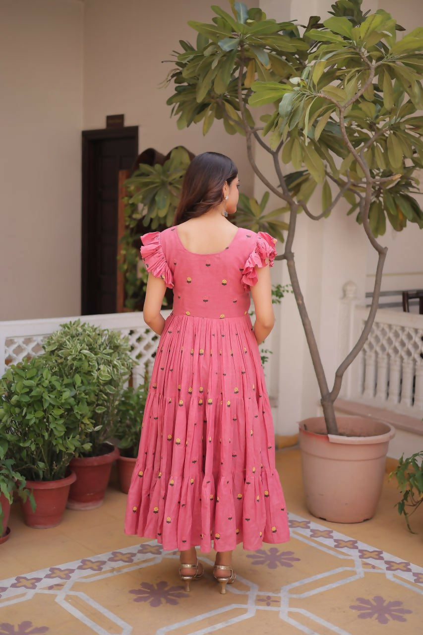 Teeya Creation Womens New Summer Wear Cotton Fabric With Embroidered Work Gown Set | Grocsy