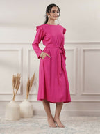 Joban Fashion Women's Rayon Pink Midi Dress | Grocsy