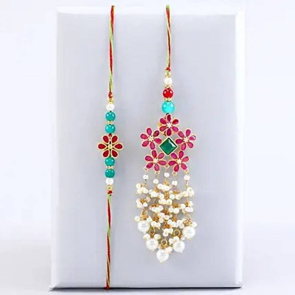Soothing Floral Lumba Rakhi Pretty Set | Grocsy