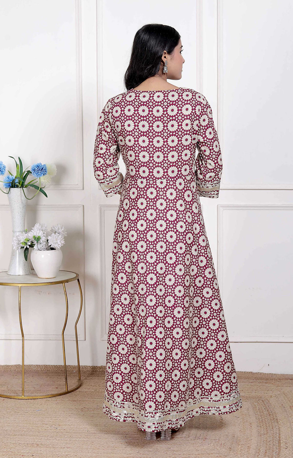 Miravan Women's Cream Embroidered Cotton Anarkali Kurta and Dupatta | Grocsy