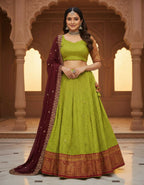 Teeya Creation New Womens Latest Embroidered Designer Lehenga Choli Set - Parrot-Green | Grocsy