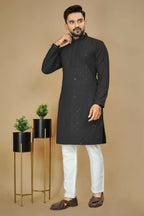 Anaita Black Embroidered Rayon Straight Kurta | Grocsy