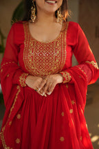Joban Fashion Red Georgette Sequence Embroidery Work Kurta Set | Grocsy