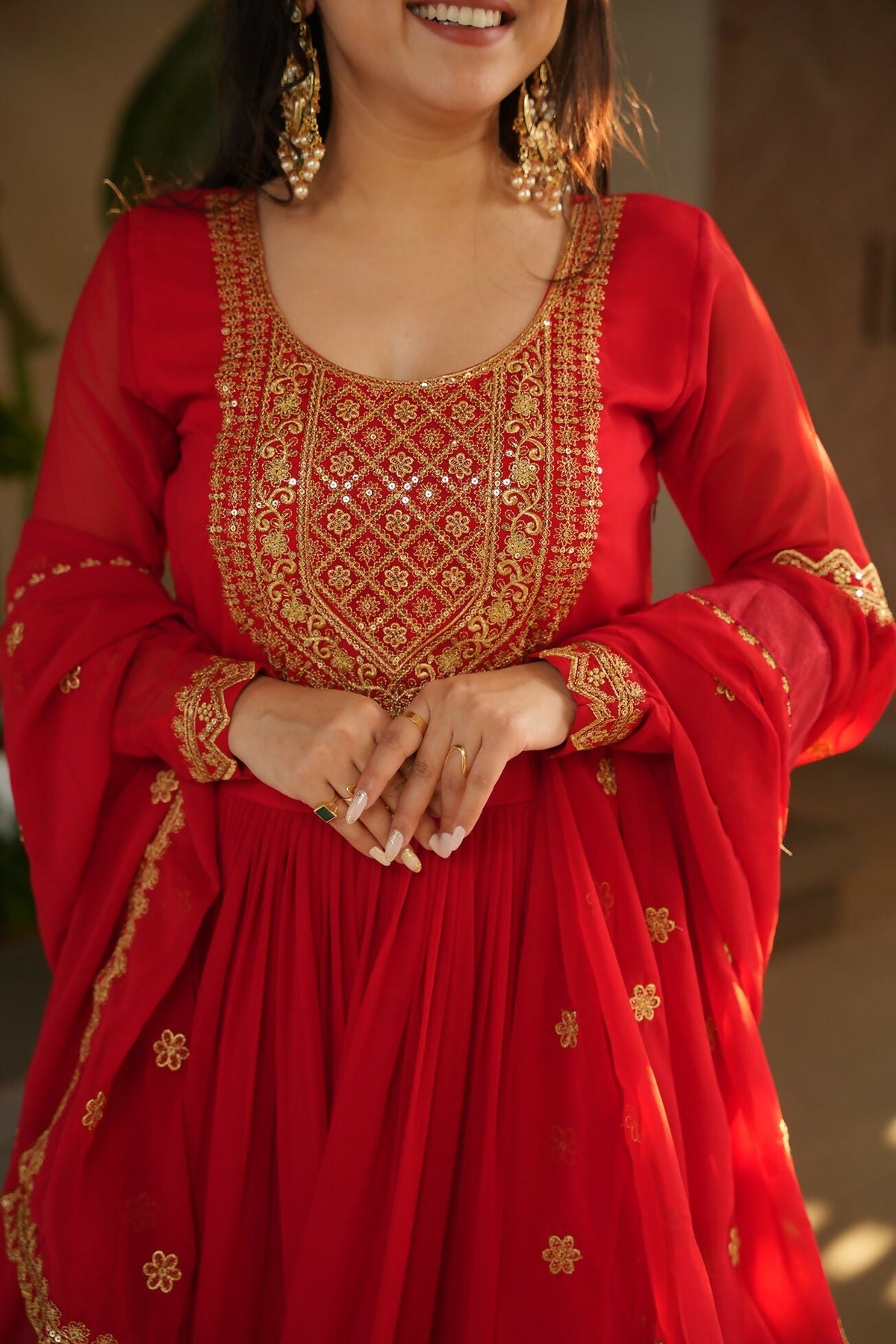 Joban Fashion Red Georgette Sequence Embroidery Work Kurta Set | Grocsy