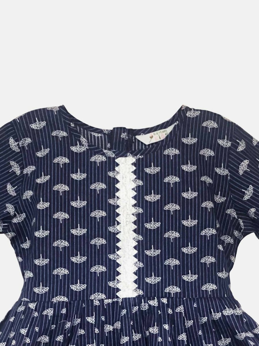 Ahalyaa Navy Pure Cotton Digital Printed Kids Kurta Sharara Set For Girls | Grocsy