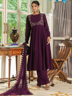 Janasya Purple Georgette Embroidered Kurta,Bottom & Dupatta | Grocsy