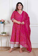Miravan Plus Size Women'S Bandhani Ethnic Anarkali Kurta And Dupatta | Grocsy