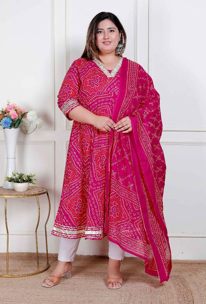 Miravan Plus Size Women'S Bandhani Ethnic Anarkali Kurta And Dupatta | Grocsy