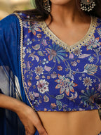 Janasya Blue Georgette Floral Lehenga Choli Dupatta | Grocsy