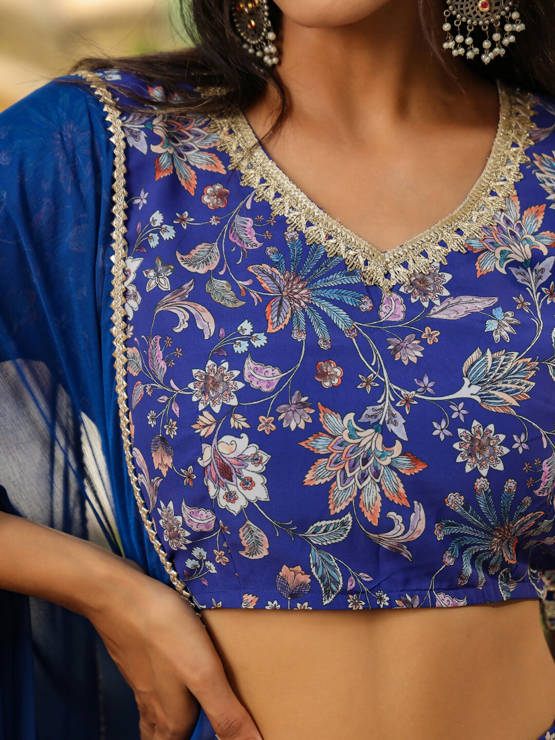 Janasya Blue Georgette Floral Lehenga Choli Dupatta | Grocsy