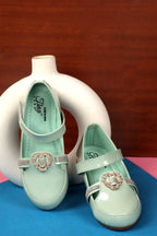 Tiny Bugs Girls Party Wear Velcro Ballerinas - Green | Grocsy