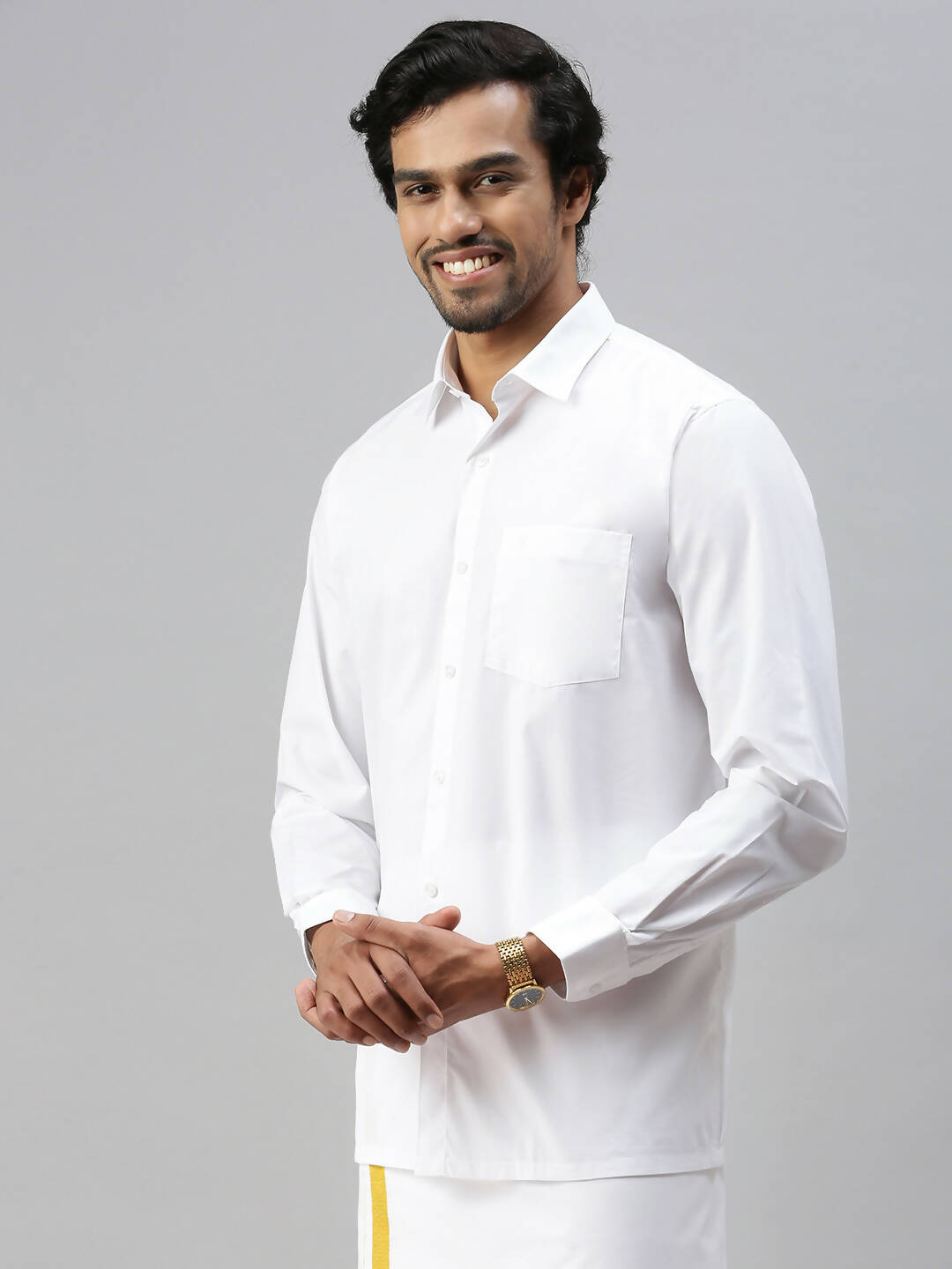 Ramraj Cotton Mens Full Sleeve Formal Poly Cotton White Shirt | Grocsy
