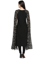 Ahalyaa Women's Black Georgette Rubber Glitter Print Kurta | Grocsy
