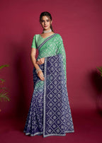 Vamsee Green And Blue Georgette Designer Saree | Grocsy