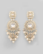 VOJ Gold-Polished Kundan Studded Drop Earrings