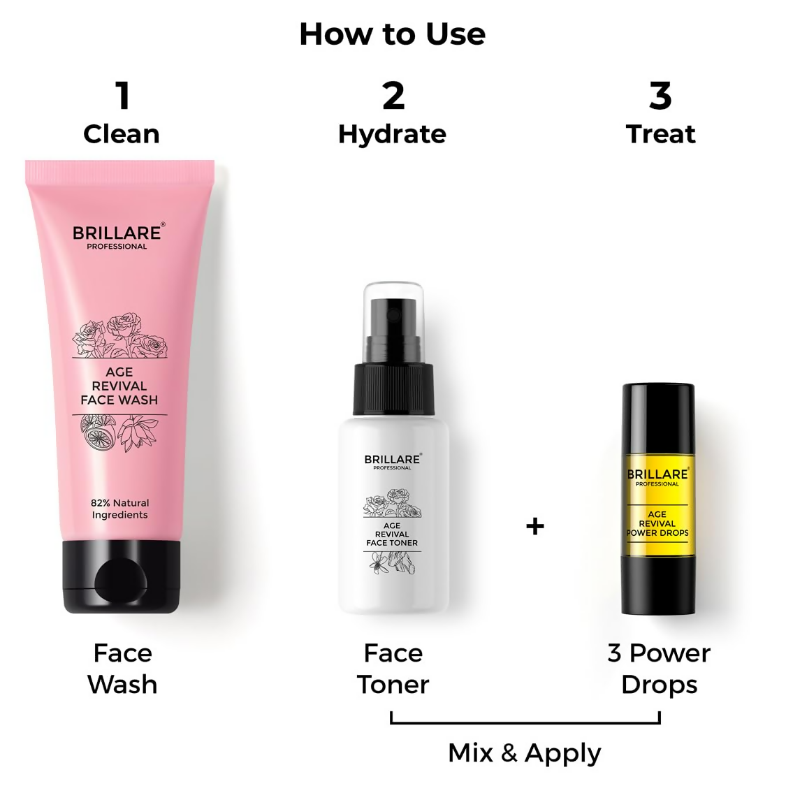 Brillare Age Revival Natural Face Wash Toner and Face Serum Combo | Grocsy