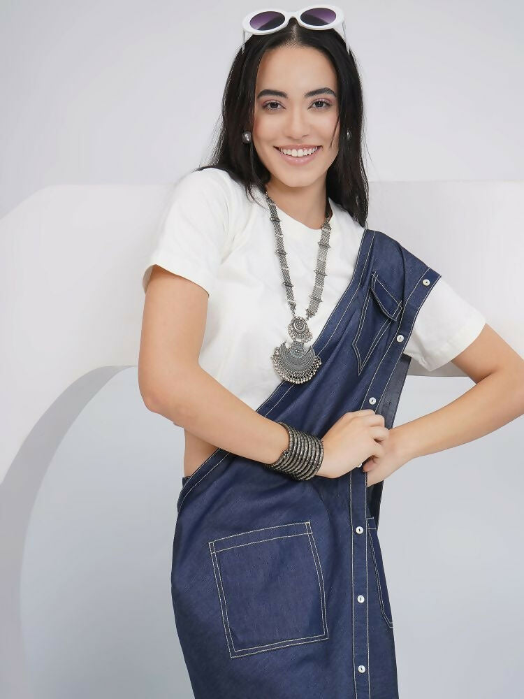 Joban Fashion Off White Cotton Denim Skirt Drape With Top | Grocsy