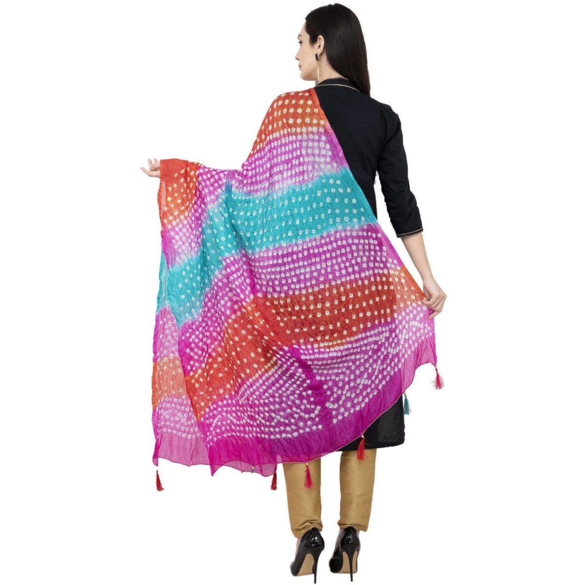 A R Silk Bandhej Multi Tasal Fancy Multi Color Dupatta | Grocsy