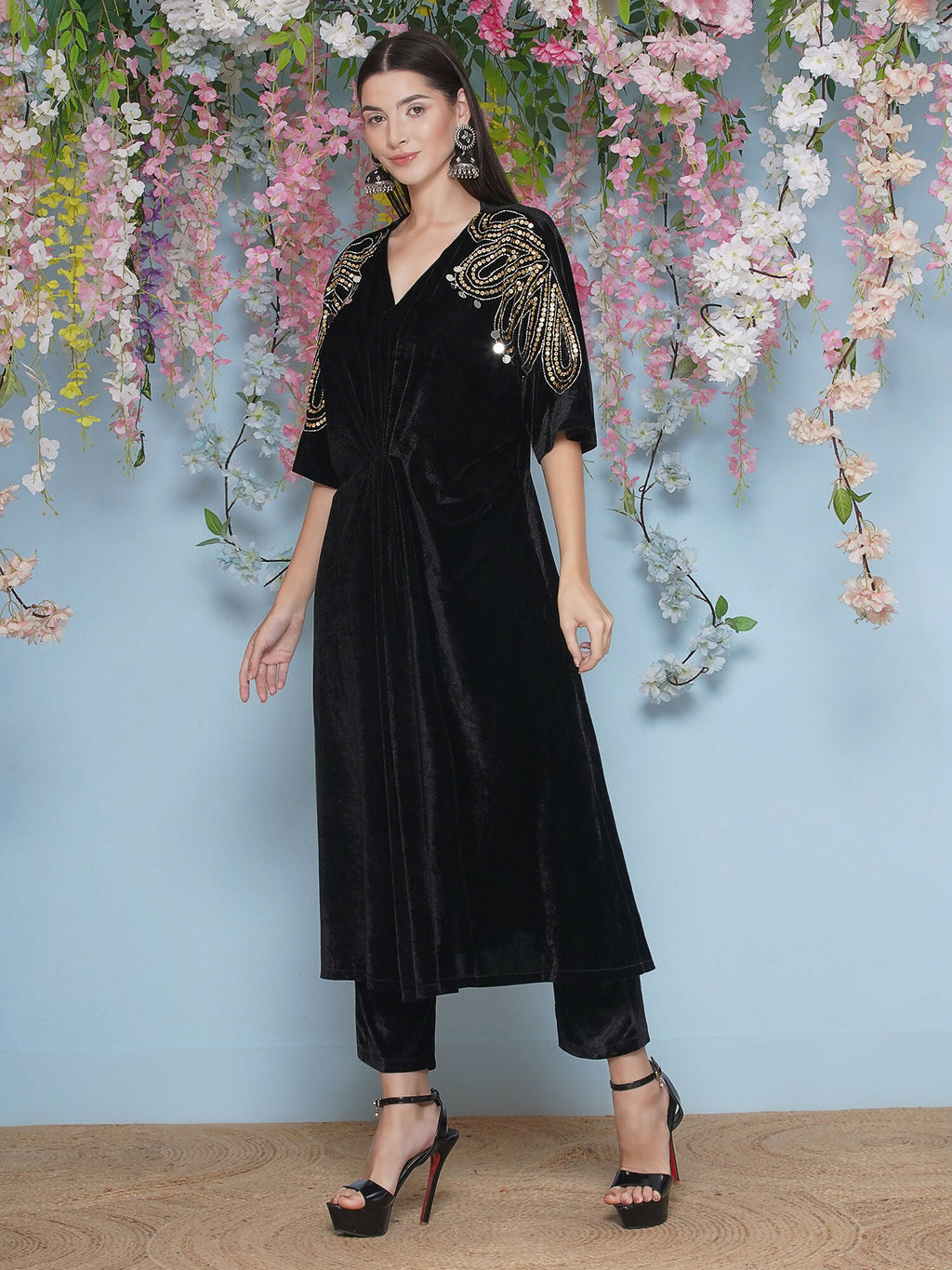 Joban Fashion Black Hand Embellished Velvet Set | Grocsy