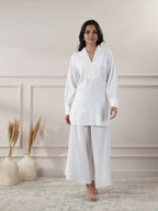 Joban Fashion Women's White Cotton Top With Flared Pants | Grocsy