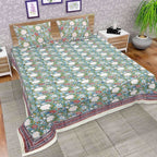 Premium Jaipuri Hand Block Printed Traditional Cotton Queen Bedsheet with 2 Pillow Covers | Grocsy