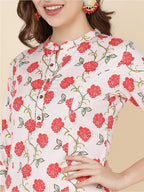 HERE&NOW Women Pink Floral Printed Kurta with Trousers | Grocsy