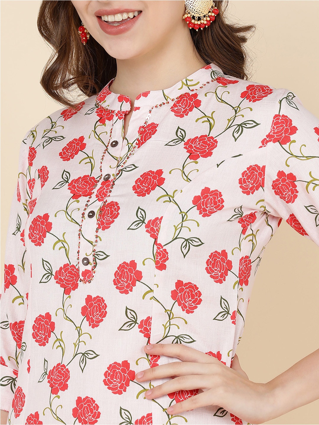 HERE&NOW Women Pink Floral Printed Kurta with Trousers | Grocsy