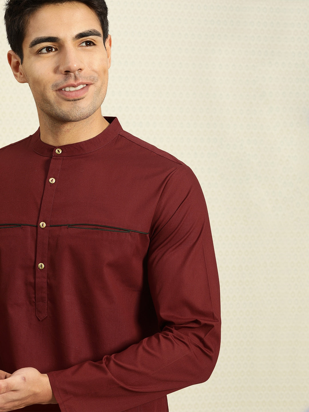 House of Pataudi Men Maroon Solid Straight Kurta | Grocsy