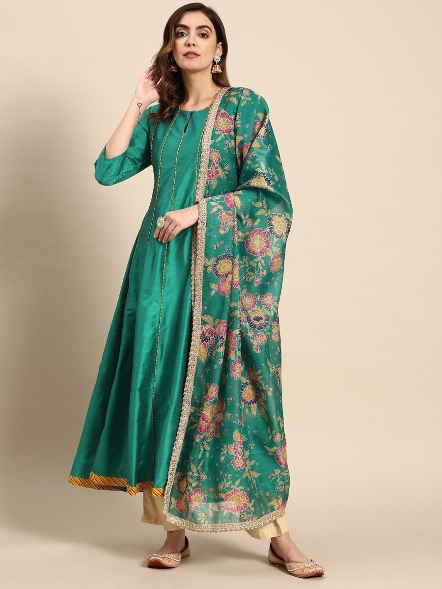 All About You Women Keyhole Neck A-Line Kurta & Dupatta | Grocsy