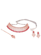 Saraf RS Jewellery Rose Gold-Polished & Red AD & CZ-Studded Contemporary Jewellery Set