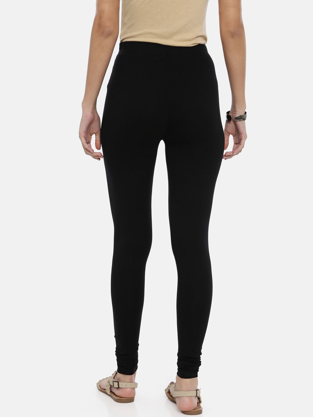 Souchii Black Solid Slim-Fit Churidar-Length Leggings | Grocsy