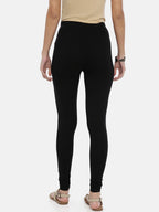 Souchii Black Solid Slim-Fit Churidar-Length Leggings | Grocsy
