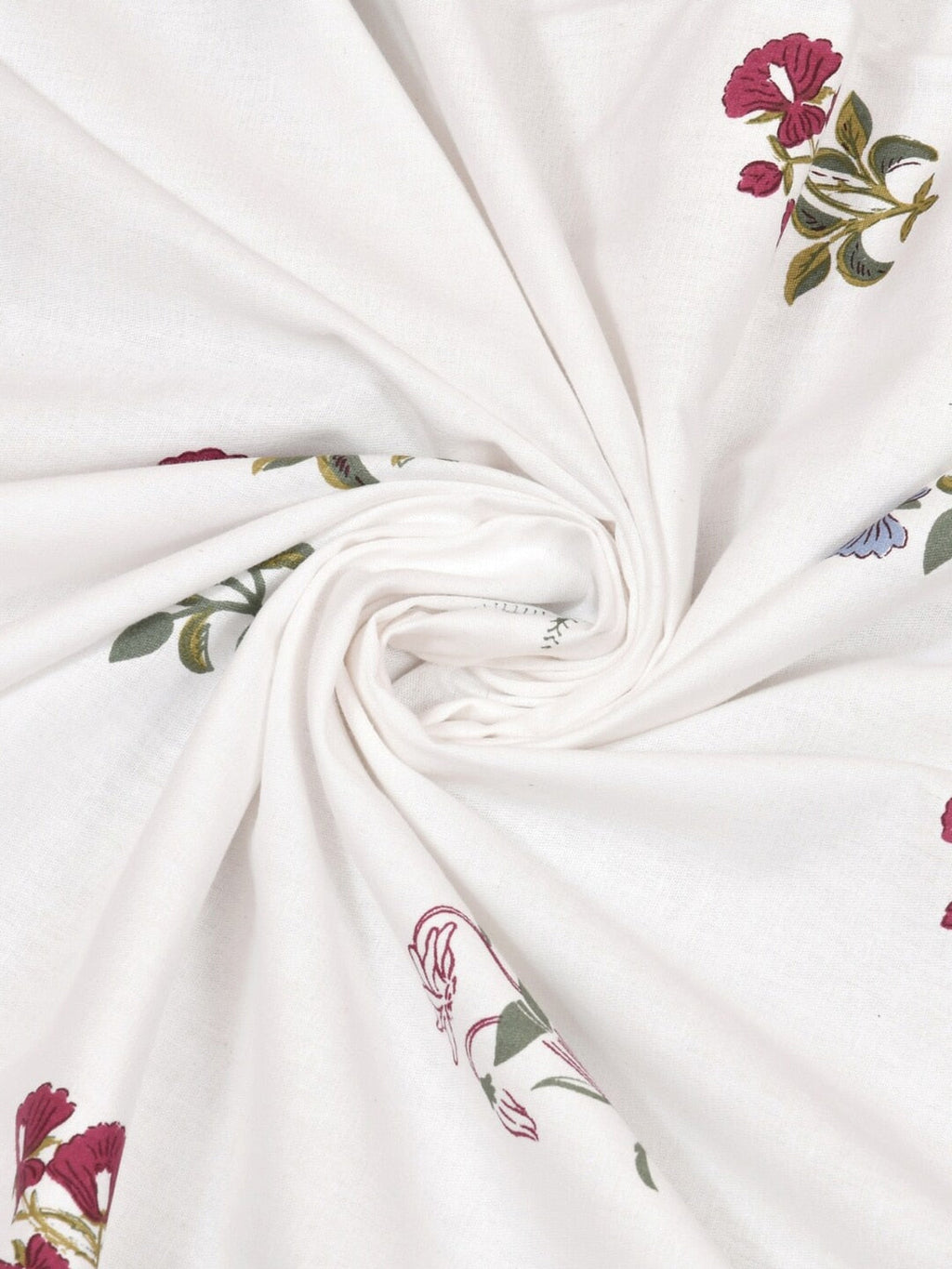 haus & kinder Floral Motifs White & Green 186 TC Cotton Queen Bedsheet & 2 Pillow Covers | Grocsy