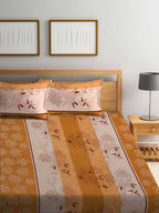 BOMBAY DYEING Beige & Yellow Printed Cotton 104 TC King Bedsheet With 2 Pillow Covers | Grocsy