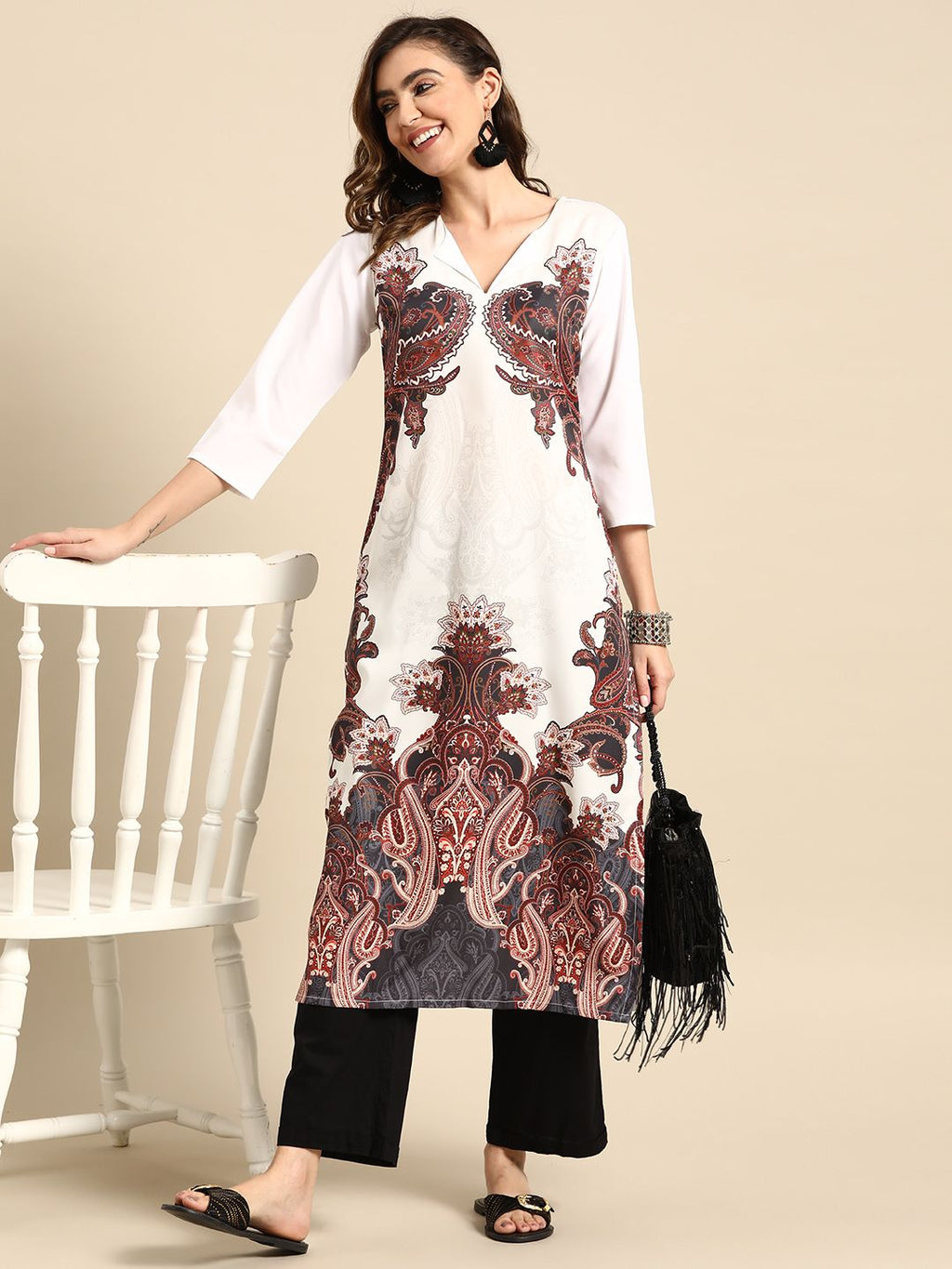 Sangria Ethnic Motifs Printed Straight Kurta | Grocsy