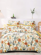 AEROHAVEN Premium Cream-Coloured Floral Cotton 300 TC King Bedsheet & 2 Pillow Covers | Grocsy