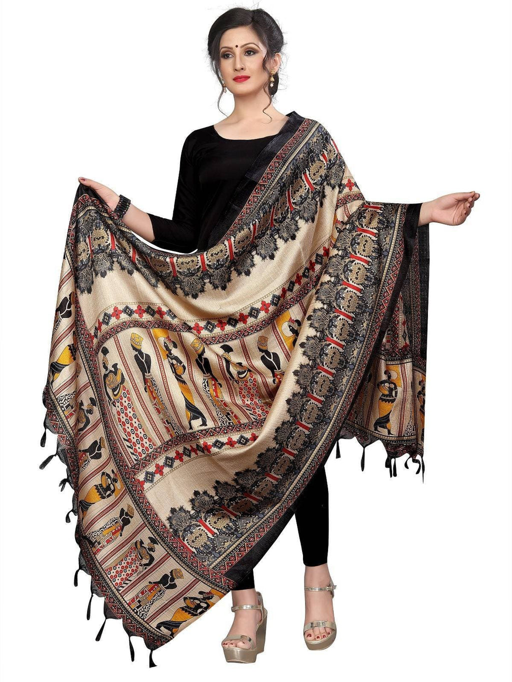 Vamika Black Latest Printed Khadi Beautiful Bhagalpuri Dupatta | Grocsy