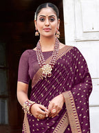 Saree Mall Purple & Gold-Toned Ethnic Motifs Printed Zari Sarees | Grocsy