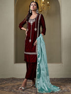Sangria Embroidered Kurta & Trouser With Dupatta | Grocsy