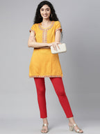 Souchii Women Yellow Embroidered Thread Work Kaftan Kurta | Grocsy