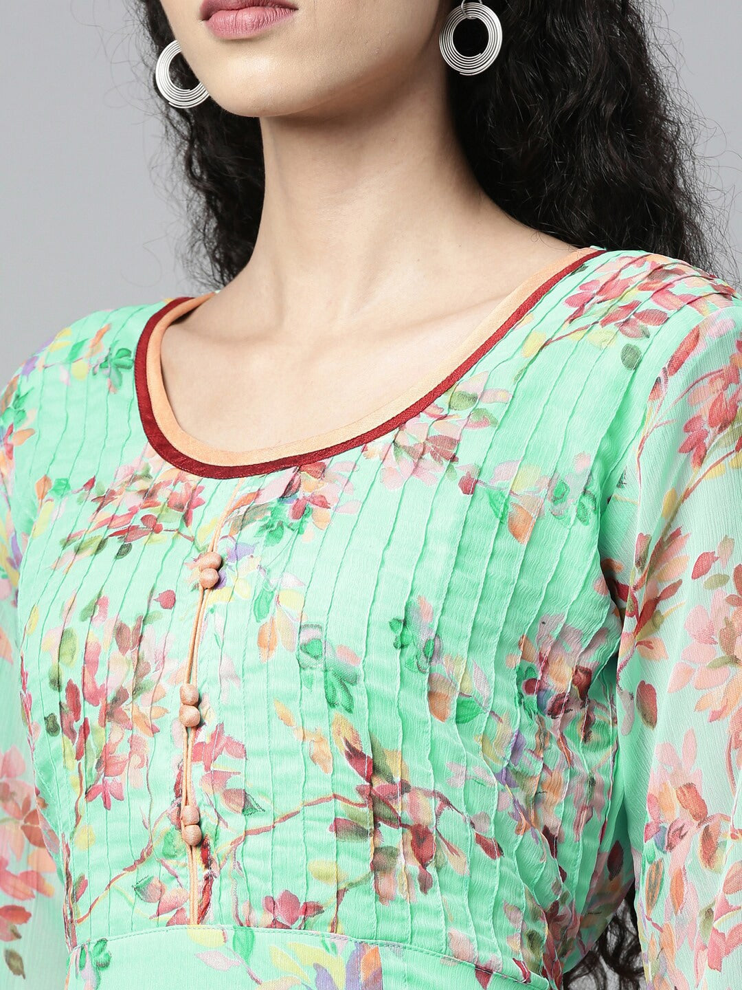 Souchii Sea Green Floral Chiffon Maxi Dress | Grocsy