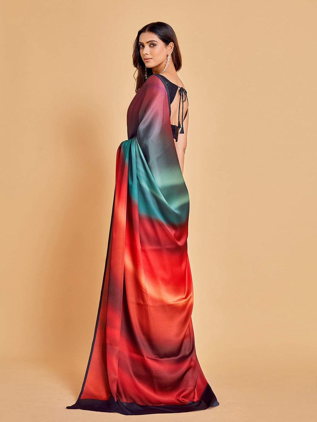 Sangria Violet & Orange Ombre Satin Saree | Grocsy