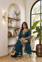 Teeya Creation New Latest Stylish Kurta Palazzo Set - Teal | Grocsy