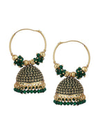 Anikas Creation Green & Gold-Toned Contemporary Jhumkas Earrings | Grocsy