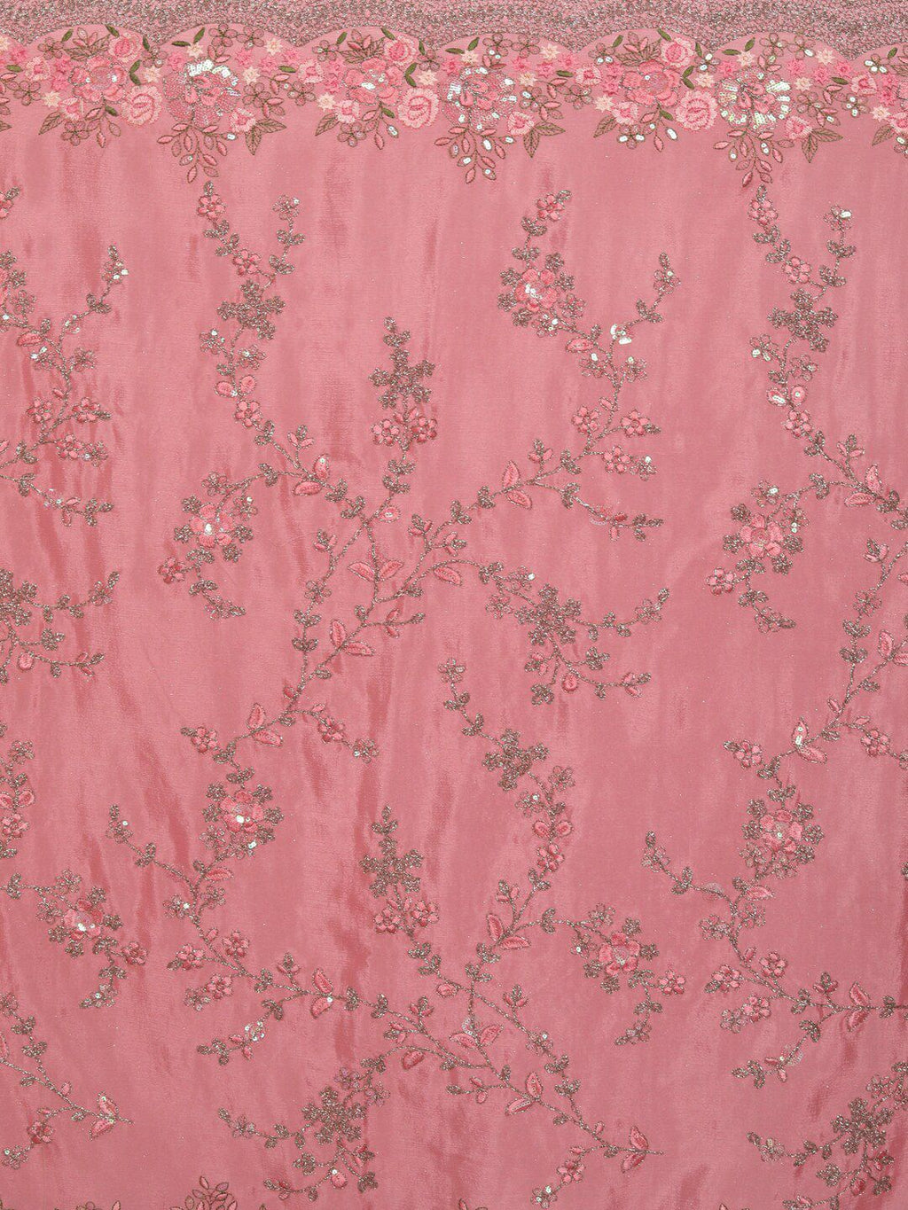kasee Pink & Silver-Toned Floral Embroidered Pure Chiffon Saree | Grocsy
