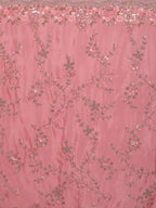 kasee Pink & Silver-Toned Floral Embroidered Pure Chiffon Saree | Grocsy