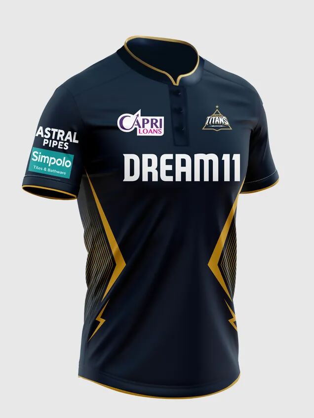 Gujarat Titans Men's Navy Blue And Gold Half Sleeves Jersey IPL, T20 | Grocsy