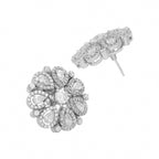 Nuyug Rhodium-Plated Zircon Studded Floral Statement Stud Earrings | Grocsy