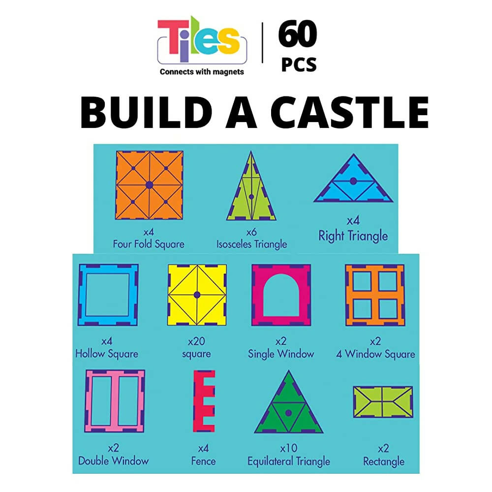 Kipa MagPlay Build A Castle 60 Pcs Magnetic Tiles Set with Storage Container, Constructing and Creative Learning Educational Toy with BagPack for Kids | Grocsy